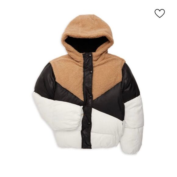 Sam Edelman Faux Sherpa Colorblock Puffer Jacket - Picture 1 of 9